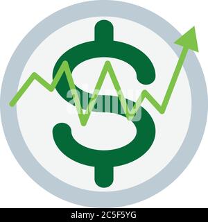 Icona del mercato azionario monetario grafico di crescita del business dei soldi freccia verde Illustrazione Vettoriale