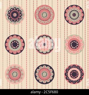 Motivo geometrico con fiori in tonalità rosa polvere, sfondo vettoriale senza cuciture. Per tessuti di moda, stoffa, sfondi. Illustrazione Vettoriale