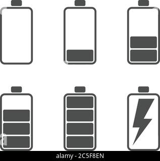 Batterie Set di icone alimentatore elettrico simbolo caricatore nero isolato Illustrazione di Technology Vector Illustrazione Vettoriale