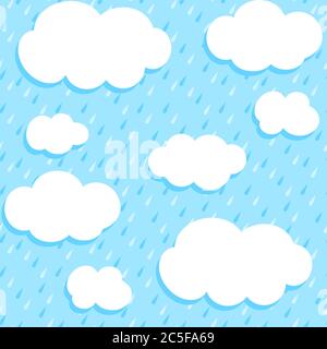 Modello autunnale con nuvole bianche e pioggia. Sfondo vettoriale senza giunture. Illustrazione Vettoriale