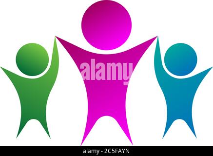 Gruppo di persone che tengono le mani abstract logo società, comunità o famiglia simbolo unito lavoro di squadra icona isolato vettore illustrazione su sfondo bianco Illustrazione Vettoriale
