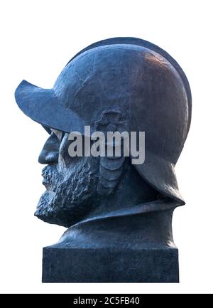 Francisco de Orellana busto. esploratore spagnolo e conquistador. Trujillo, Spagna. Artista sconosciuto. Vista laterale Foto Stock