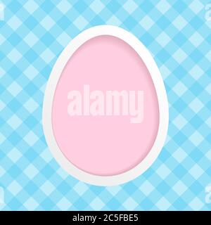Carta di Pasqua - uovo di taglio di carta rosa su sfondo blu scacchi. Illustrazione vettoriale astratta. Illustrazione Vettoriale
