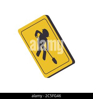 Cartello lavori stradali, in costruzione su sfondo bianco. Illustrazione vettoriale in stile Isometrico alla moda. EPS 10. Illustrazione Vettoriale