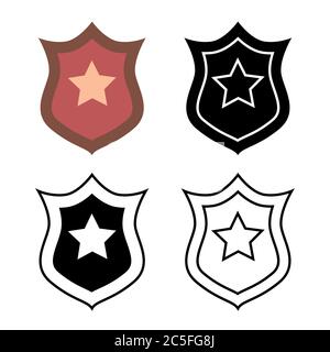 Set di badge per poliziotti. Emblema di difensore dei diritti umani, ufficiale di polizia. Stile piatto alla moda per grafica, sito web. Illustrazione del vettore di stock. Illustrazione Vettoriale