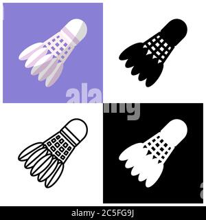 Shuttleock set in stile piatto alla moda isolato. Uno sport in cui i giocatori sono situati sui lati opposti di una rete divisa di un campo e gettare il Illustrazione Vettoriale