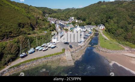 Vista aerea del porto di Solva in alta marea. Solva Pembrokeshire Galles Regno Unito Foto Stock