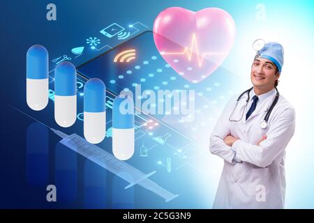 Concetto di telemedicina con trattamento e consultazione a distanza Foto Stock