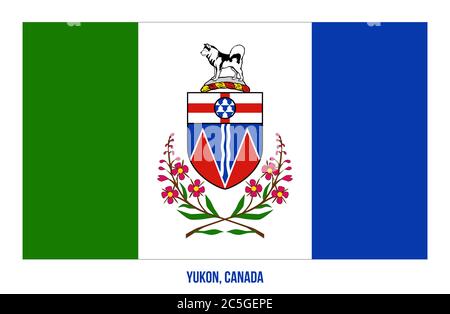 Yukon bandiera illustrazione vettoriale su sfondo bianco. Bandiera del territorio del Canada. Le dimensioni corrette, proporzioni e colori. Illustrazione Vettoriale