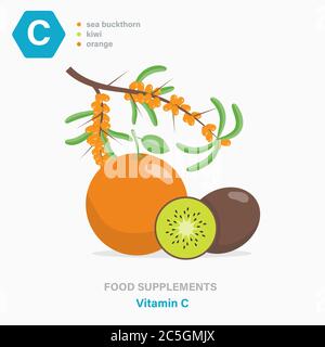 Vettore piatto isolato icona di integratori alimentari - vitamina C Illustrazione Vettoriale