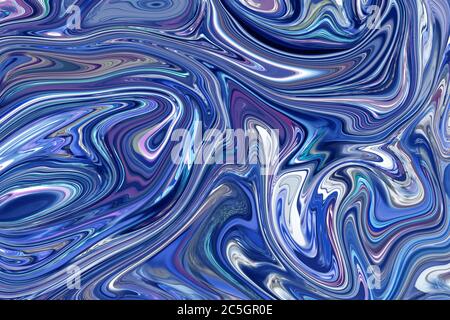 Struttura in marmo liquido, marmorizzazione blu e viola, superficie lucida o metallica. Sfondo di disegno digitale a vernice astratta e vibrante ad alta risoluzione. Foto Stock