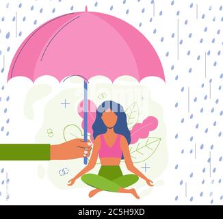 Ombrello che tiene la mano che protegge la donna Illustrazione Vettoriale