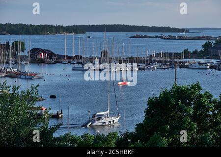 Barche a vela a Helsingfors Segelsällskap, uno dei più antichi club di vela in Finlandia, Helsinki Foto Stock