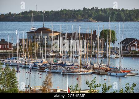 Barche a vela a Helsingfors Segelsällskap, uno dei più antichi club di vela in Finlandia, Helsinki Foto Stock