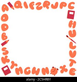 La cornice delle lettere chubby. Alfabeto per stampa e digitale. Tema per bambini, design scolastico. Vettore Illustrazione Vettoriale