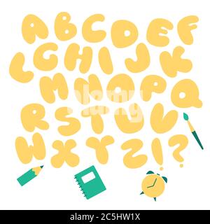 Alfabeto per bambini. Un set di lettere chubby per libri per bambini, libri da colorare, cartoline, striscioni. Vettore Illustrazione Vettoriale