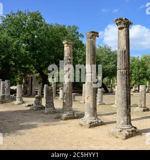 Grecia Olimpia, antiche rovine della Palaestra, area in cui gli atleti si allenarono per la lotta in Olympia, luogo di nascita dei giochi olimpici - UNESCO w Foto Stock