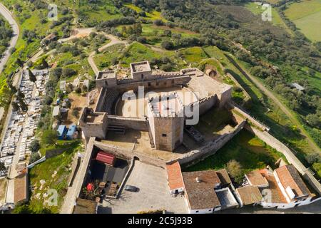 Vista dall'alto del drone Monsaraz ad Alentejo, Portogallo Foto Stock