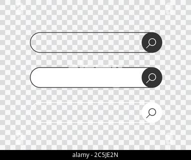 Barra di ricerca per interfaccia utente, design e sito Web. Icona Cerca indirizzo e barra di navigazione su sfondo trasparente. Raccolta di modelli di modulo di ricerca per siti web eps 10 Illustrazione Vettoriale