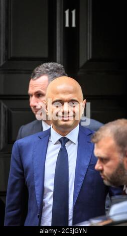 Sajid Javid, cancelliere britannico dello scacchiere, lascia 11 Downing Street, Westminster, Londra Foto Stock