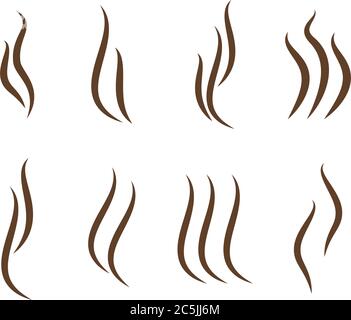 Aromi vaporizzano le icone. Il set di icone della linea vettoriale degli odori, i simboli di aroma caldo, di inchiostro o di vapore da cucina, i segni di odore o vapore, fumo o odori Illustrazione Vettoriale