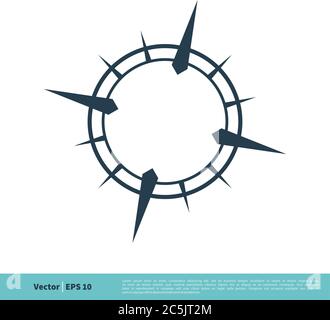 Disegno dell'illustrazione del modello del logo vettoriale dell'icona della Rosa della bussola. EPS vettoriale 10. Illustrazione Vettoriale