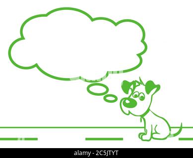 Immagine piatta verde cucciolo triste. Immagine di un cucciolo triste con nuvola completamente modificabile. Può essere utilizzato come poster, carta da parati, t-shirt di design e molto altro. Foto Stock