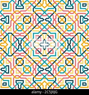 Motivo senza cuciture con linea geometrica basato su stile marocchino. Tessera geometrica colorata. Illustrazione vettoriale. Illustrazione Vettoriale