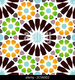Colorato tradizionale arabico senza cuciture modello. Design geometrico, perfetto per la decorazione di pareti, sfondi, sfondi e carta da imballaggio. Vettore Illustrazione Vettoriale