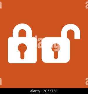 Icona di sblocco con lucchetto in stile piatto e alla moda isolato su sfondo rosso. Illustrazione vettoriale. Illustrazione Vettoriale