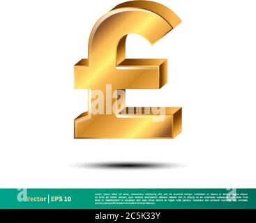 Gold Pound Sterling segno icona Vector Logo modello Illustrazione Design. EPS vettoriale 10. Illustrazione Vettoriale