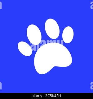 Traccia dall'icona del segno zampe in stile piatto alla moda isolato su sfondo viola. Per il design del tuo sito web, logo, app, UI. Illustrazione vettoriale. Illustrazione Vettoriale