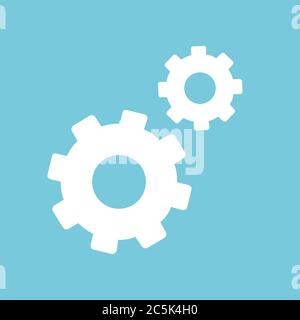 Icona ingranaggio. Per siti Web e applicazioni. Immagine su sfondo blu. Illustrazione vettoriale a linea piatta. Illustrazione Vettoriale