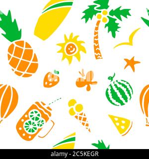 Motivo colorato estivo senza cuciture con elementi disegnati a mano Illustrazione Vettoriale