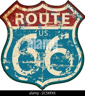Segnale Route 66, segnale stradale maledetto, stile retrò, illustrazione vettoriale Illustrazione Vettoriale