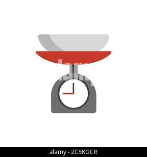 Bilancia da cucina per prodotti su sfondo bianco. Illustrazione vettoriale in stile piatto alla moda. EPS 10. Illustrazione Vettoriale