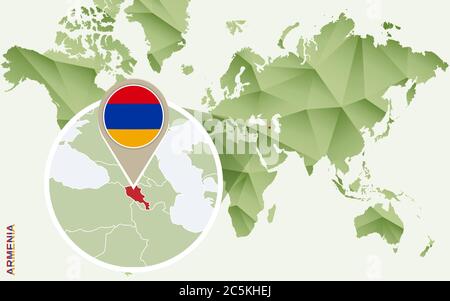 Infografica per Armenia, mappa dettagliata di Armenia con bandiera. Mappa grafica verde di Info vettoriali. Illustrazione Vettoriale