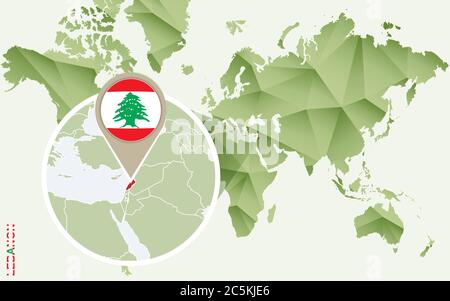Infografica per il Libano, mappa dettagliata del Libano con bandiera. Mappa grafica verde di Info vettoriali. Illustrazione Vettoriale