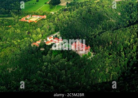 Geografia / viaggio, walbrzych, polonia, castello Ksiaz, zamek Ksiaz, Ksiaz, Polska, Polonia, slask dolny, bassa slesia, aero, aria, stagione, paesaggio, Foto Stock