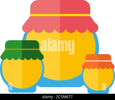 Tre lattine varie frutta illustrazione o vasetti gustosi. Set e raccolta isolati vettoriali con etichetta su disegno piatto. Illustrazione Vettoriale