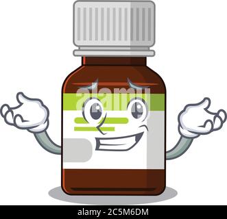 Una bella immagine di grinning antibiotico bottiglia caricature carattere Illustrazione Vettoriale