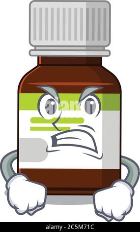 Un'immagine cartoon di una bottiglia di antibiotico che mostra un volto arrabbiato Illustrazione Vettoriale