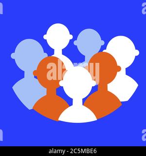 Folla di persone segno icona in stile piatto alla moda isolato su sfondo viola. Per il design del tuo sito web, logo, app, UI. Illustrazione vettoriale. Illustrazione Vettoriale
