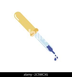 Pipettare con una goccia su fondo bianco. Elemento del laboratorio chimico medico. Illustrazione vettoriale EPS 10. Illustrazione Vettoriale