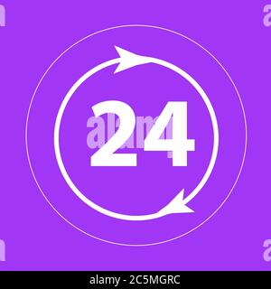 icona di 24 ore isolata su sfondo viola. Illustrazione vettoriale. Illustrazione Vettoriale
