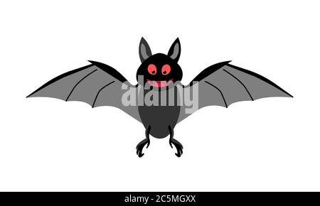 Cartoon pipistrello volare. Vampiro spaventoso occhi rossi. Gli unici mammiferi che possono volare. Simbolo di Halloween su sfondo bianco. Foto Stock