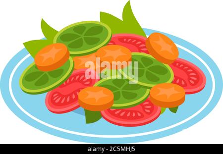 Insalata di verdure fresche. Illustrazione vettoriale. Semplice cartone animato icona disegno alimentare. Concetto di alimentazione sana. Illustrazione Vettoriale