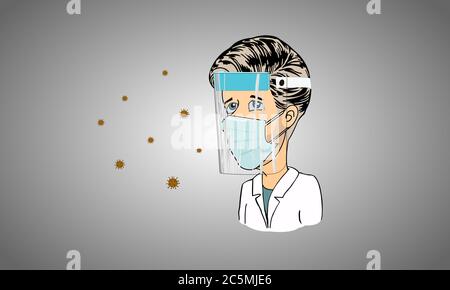 I medici indossano maschera e schermo facciale completo per proteggere il coronavirus (Covid-19). Questo è diffuso in tutto il mondo. Foto Stock