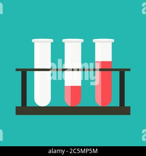 Icona provette. Design piatto. Profilo delle provette per analisi del sangue. Icona semplice. Moderna icona piatta in colori eleganti. Pagina del sito Web e design delle app mobili Illustrazione Vettoriale