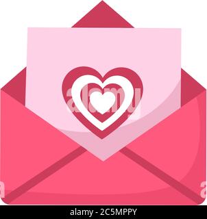 Busta postale aperta con piccolo adesivo a forma di cuore; simbolo di romanticismo. Vettore. Illustrazione Vettoriale